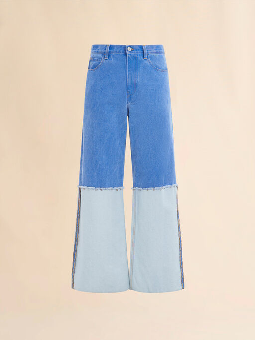 Wide leg blue jeans with high turn-up - Pants