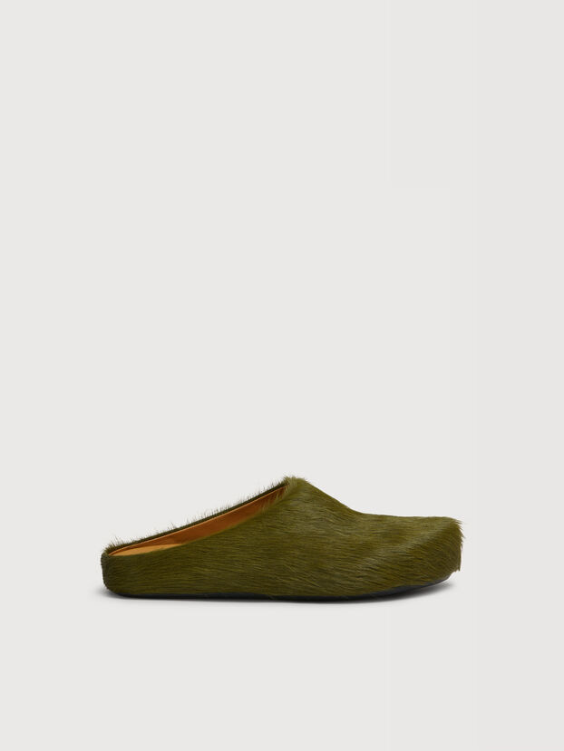 Deep green long hair calfskin Fussbett sabot - Clogs