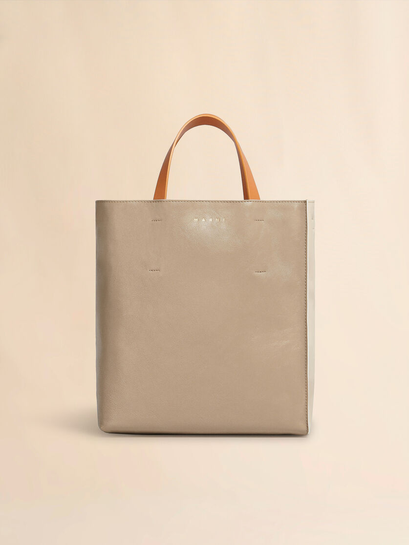 Brown pale blueblack tumbled leather MUSEO SOFT bag - Shopping Bags - Image 1