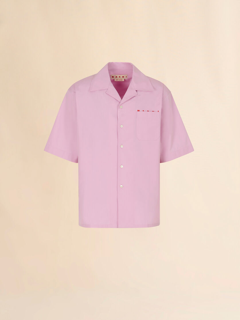 Pink poplin bowling shirt with peeping Marni logo, Image 1