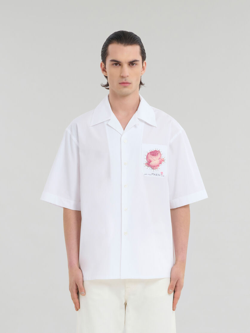 White organic poplin bowling shirt with flower patch - Shirts - Image 2