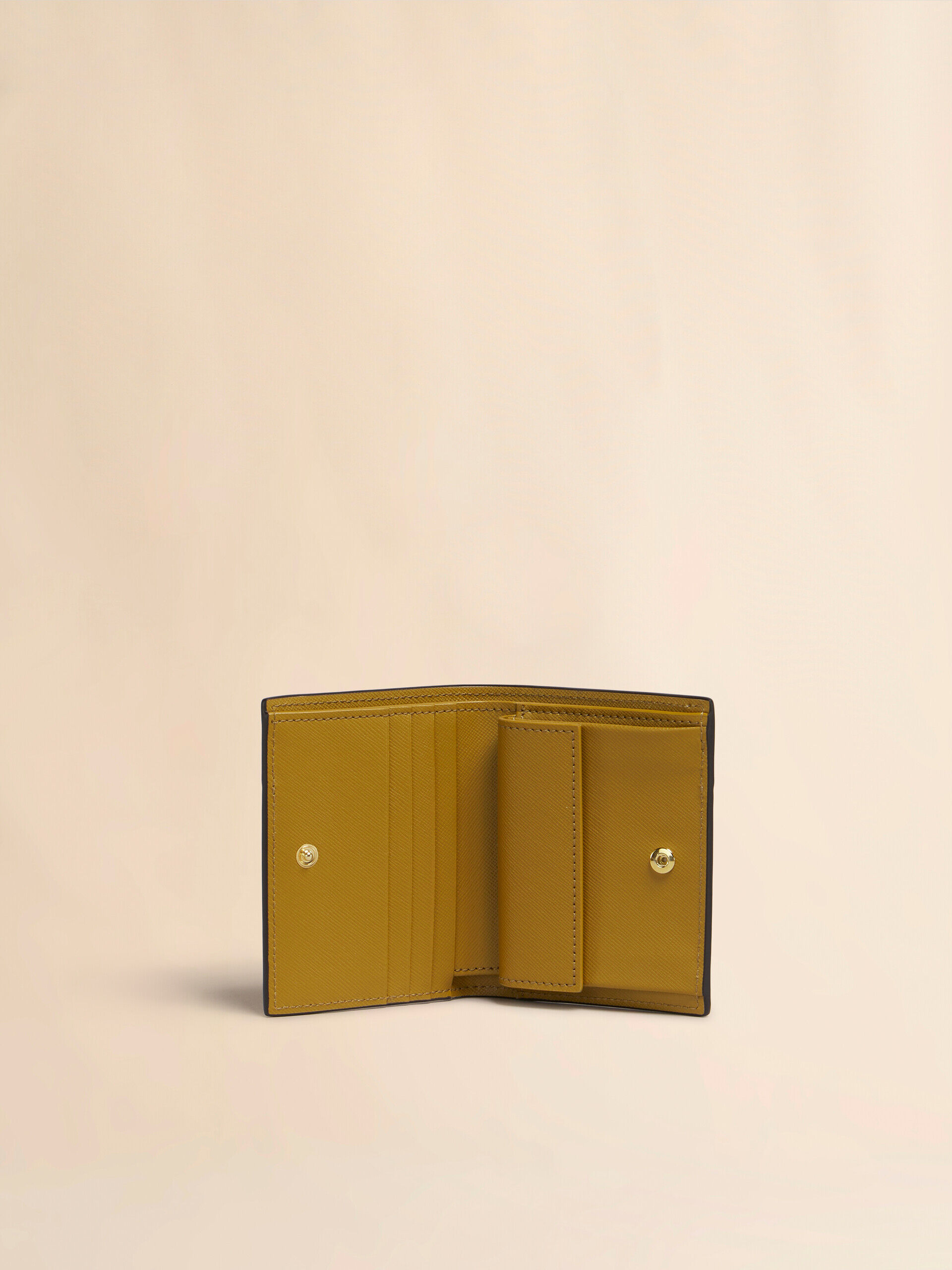 Deep green pink and mustard saffiano leather bi-fold wallet