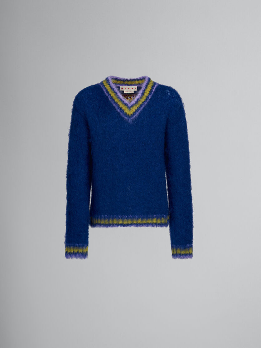 Blue mohair jumper with striped trims - Pullovers - Image 1