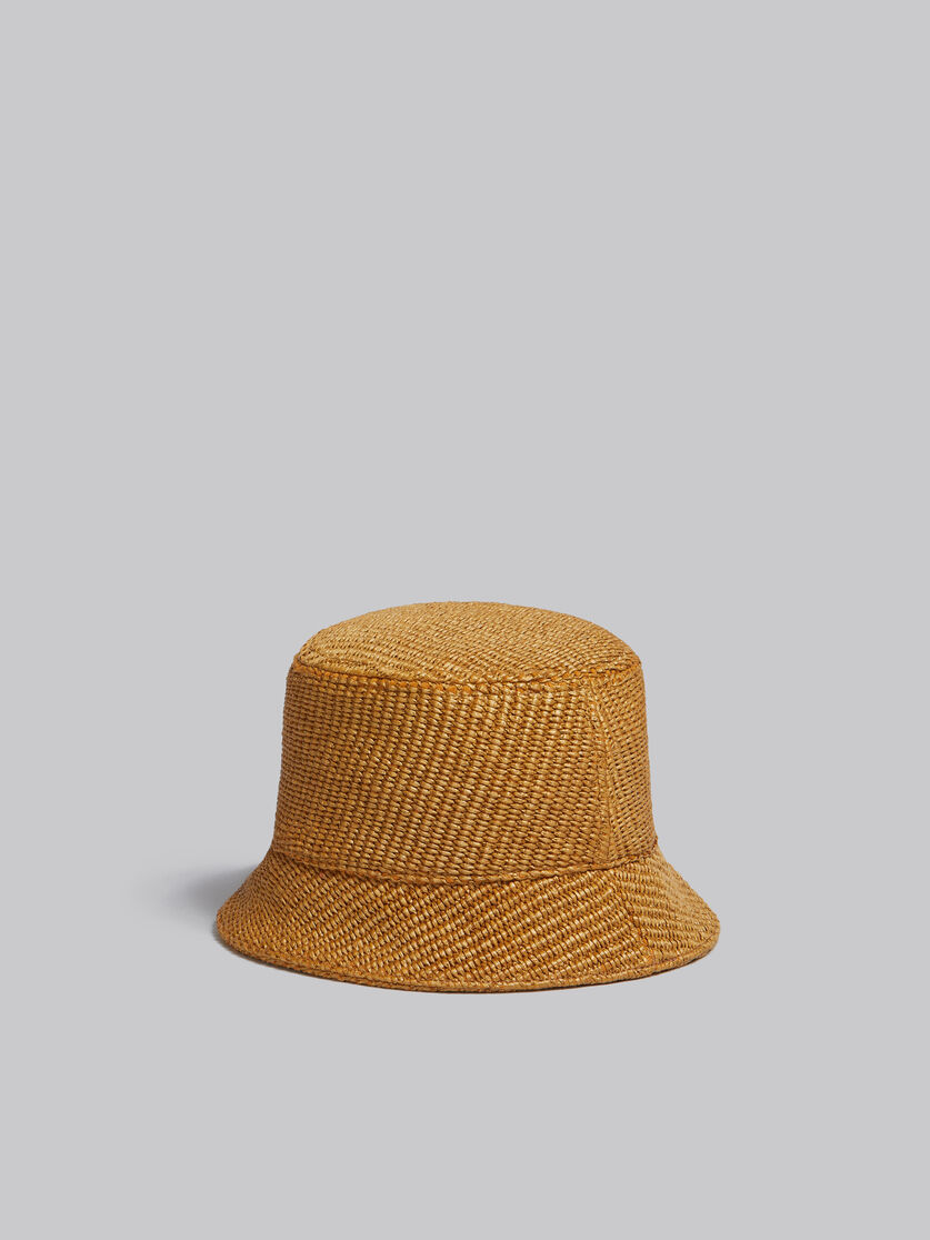 Cappello bucket marrone in tessuto effetto rafia con logo ricamato - Cappelli - Image 2