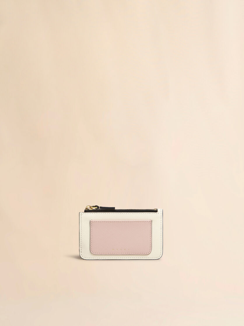 Light green white and brown saffiano leather card case - Wallets - Image 1