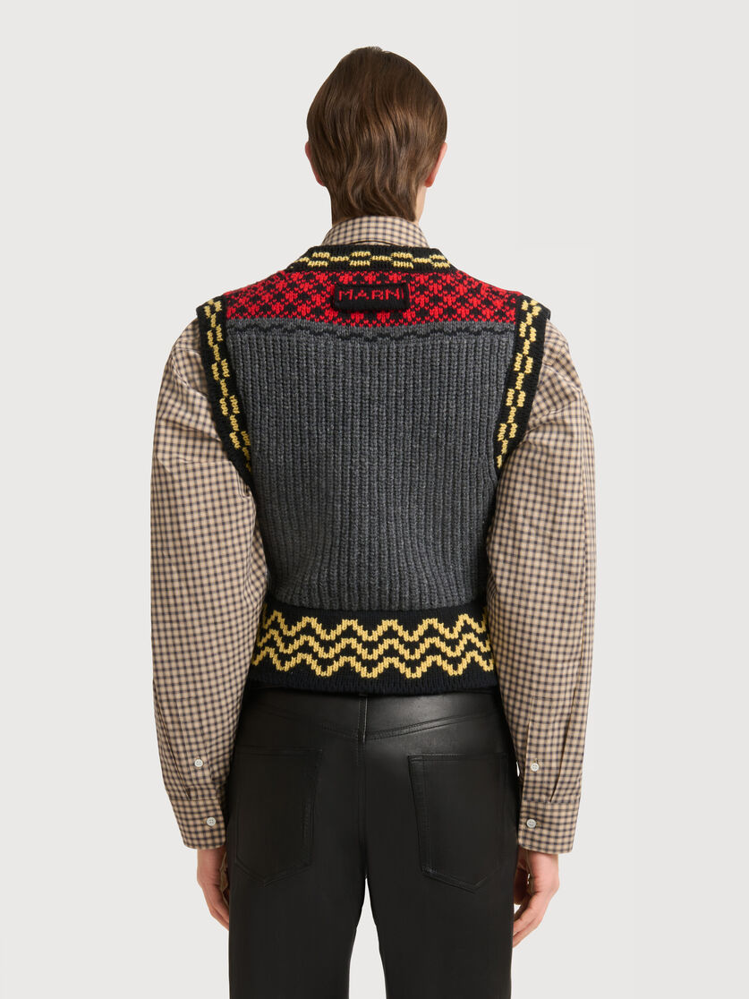 Grey wool button vest with geometric motif, Image 4