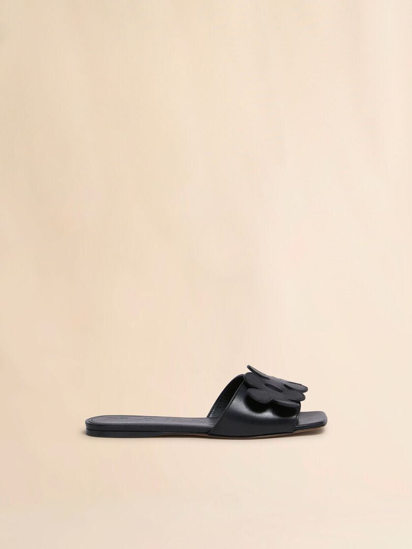Black leather daisy sandal - Sandals - Image 1