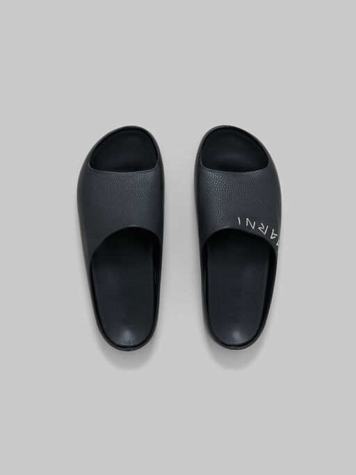 Black leather Fusslide sandal with Marni Mending embroidery - Sandals