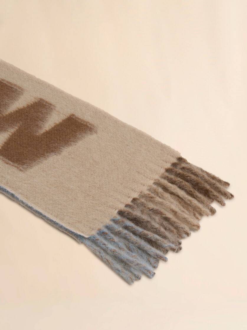Light blue mohair and wool scarf with maxi logo - Scarves - Image 3