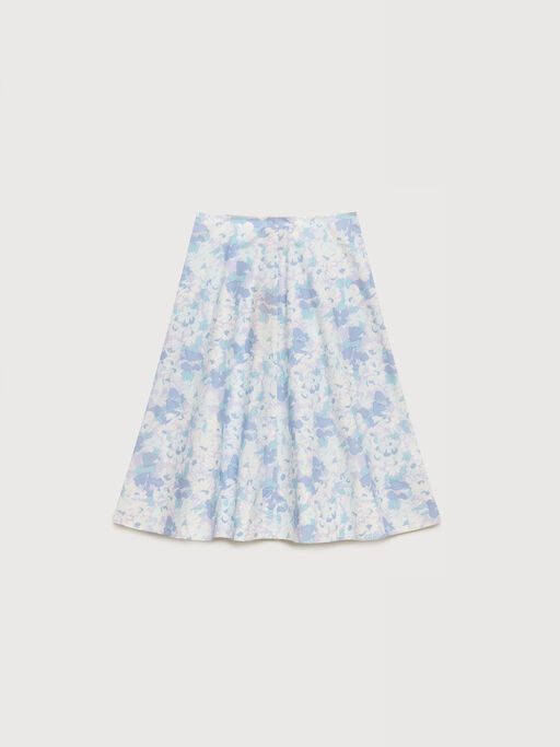White poplin midi skirt with Pop Flowers print - Skirts