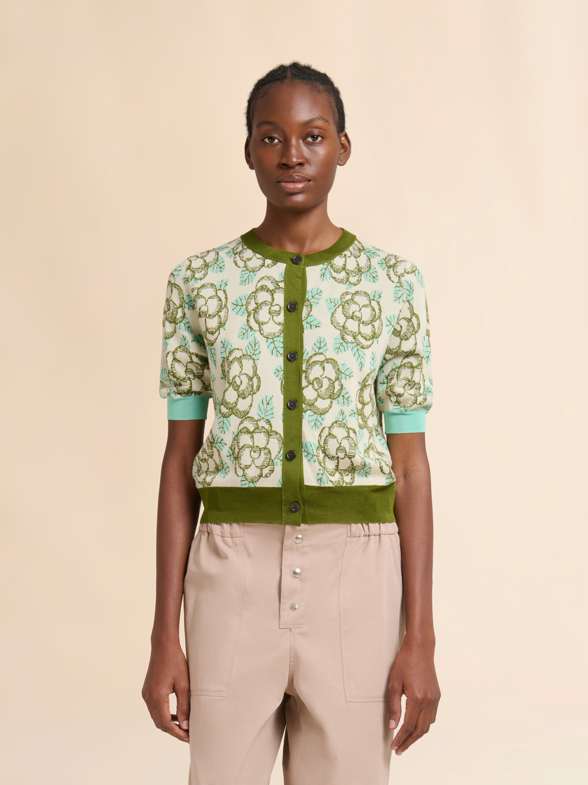 Banjo柄コットンビスコース グリーン カーディガン | Marni