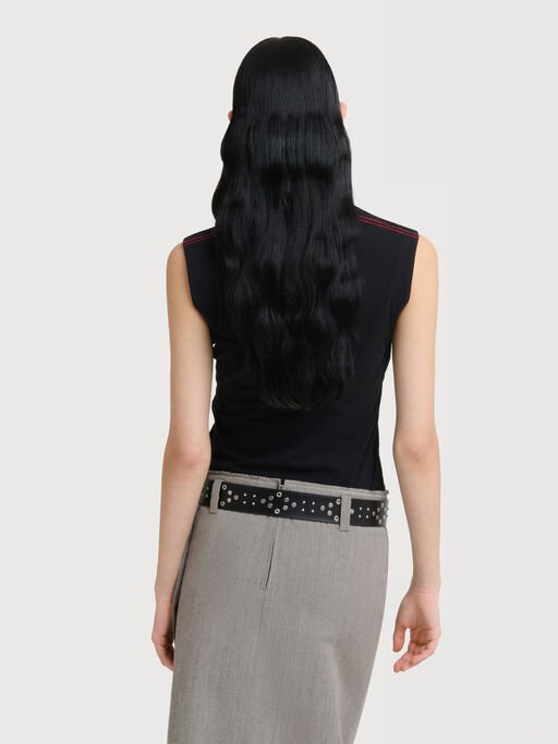Black cotton sleeveless T-shirt with cut-out polka dots - T-shirts
