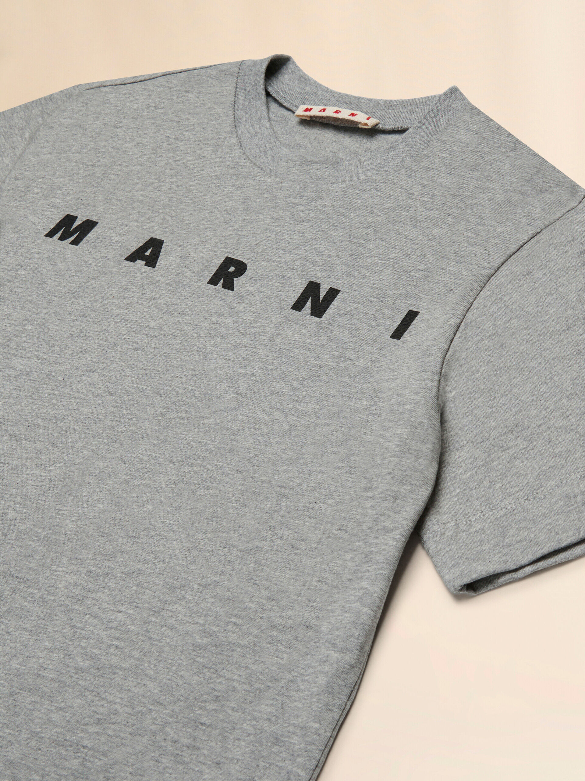 Gray melange cotton t-shirt with logo | Marni