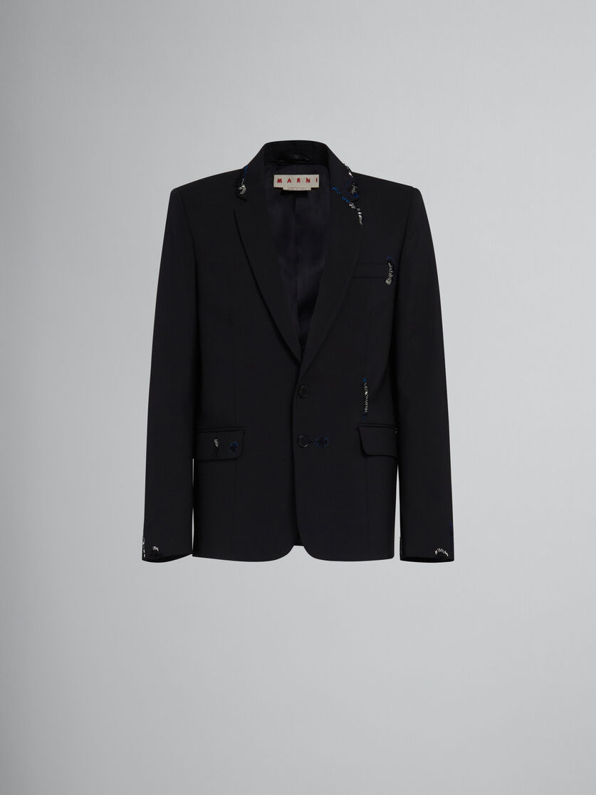 Black wool jacket with bead mending - Jackets - Image 1
