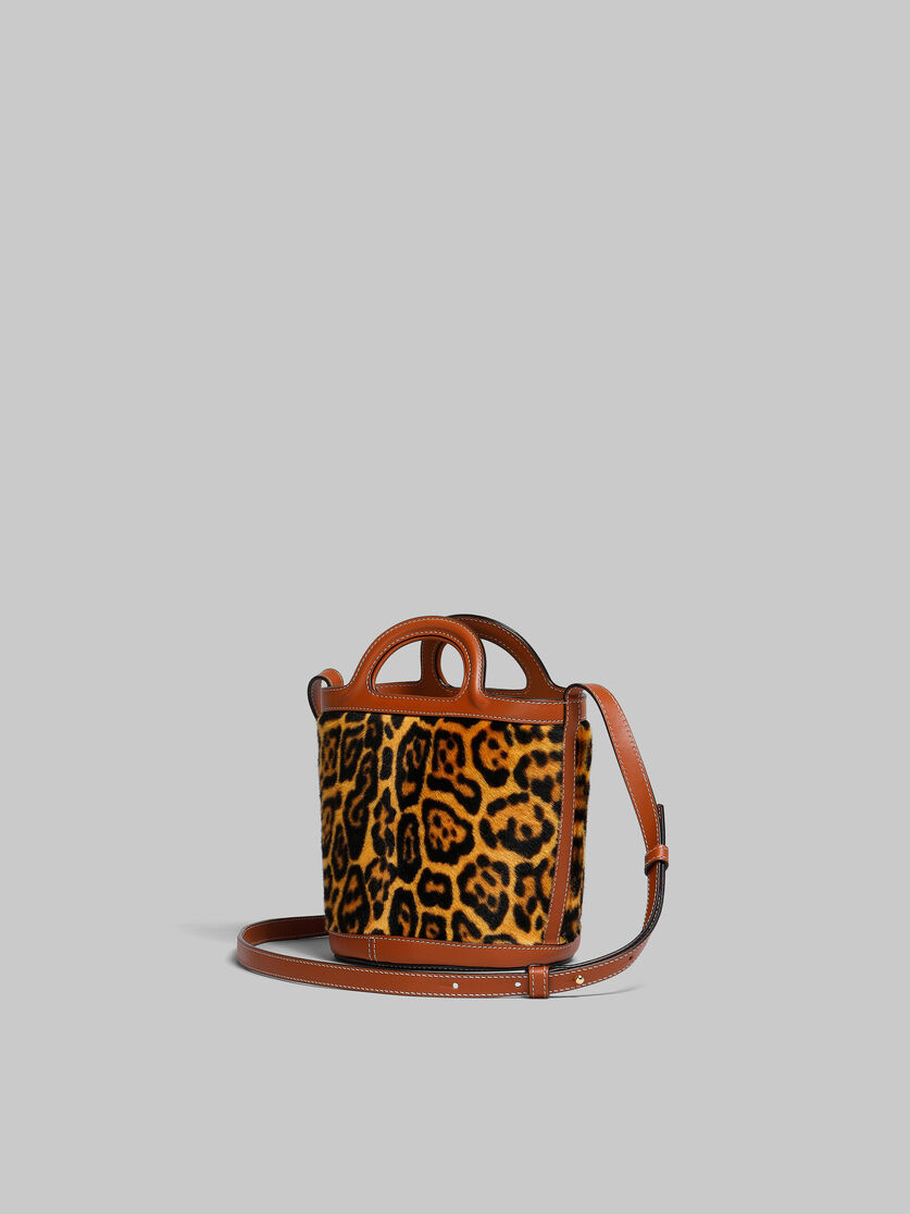 Tropicalia mini bucket bag in leopard-print short-hair shearling