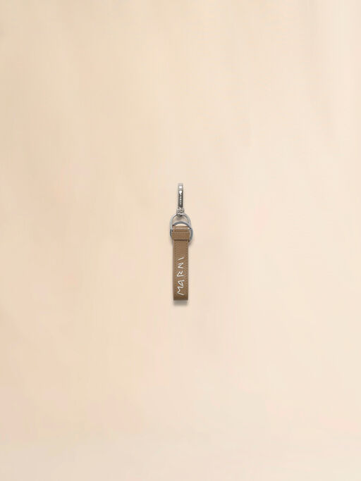 Brown leather keyring with Marni Mending embroidery - Key Rings