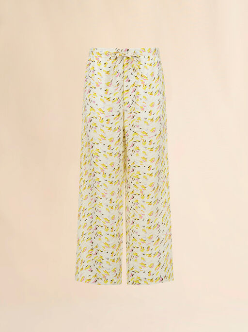 Yellow linen trousers with Brushstroke Wave print - Pants