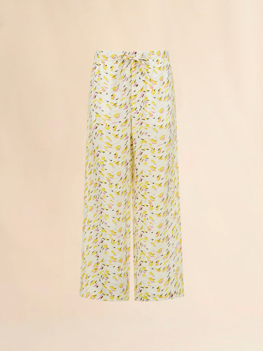 Yellow linen trousers with Brushstroke Wave print, Image 1