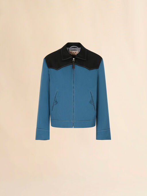 Wasserabweisende Baumwolljacke in Blau mit kontrastierendem Karree - Jacken