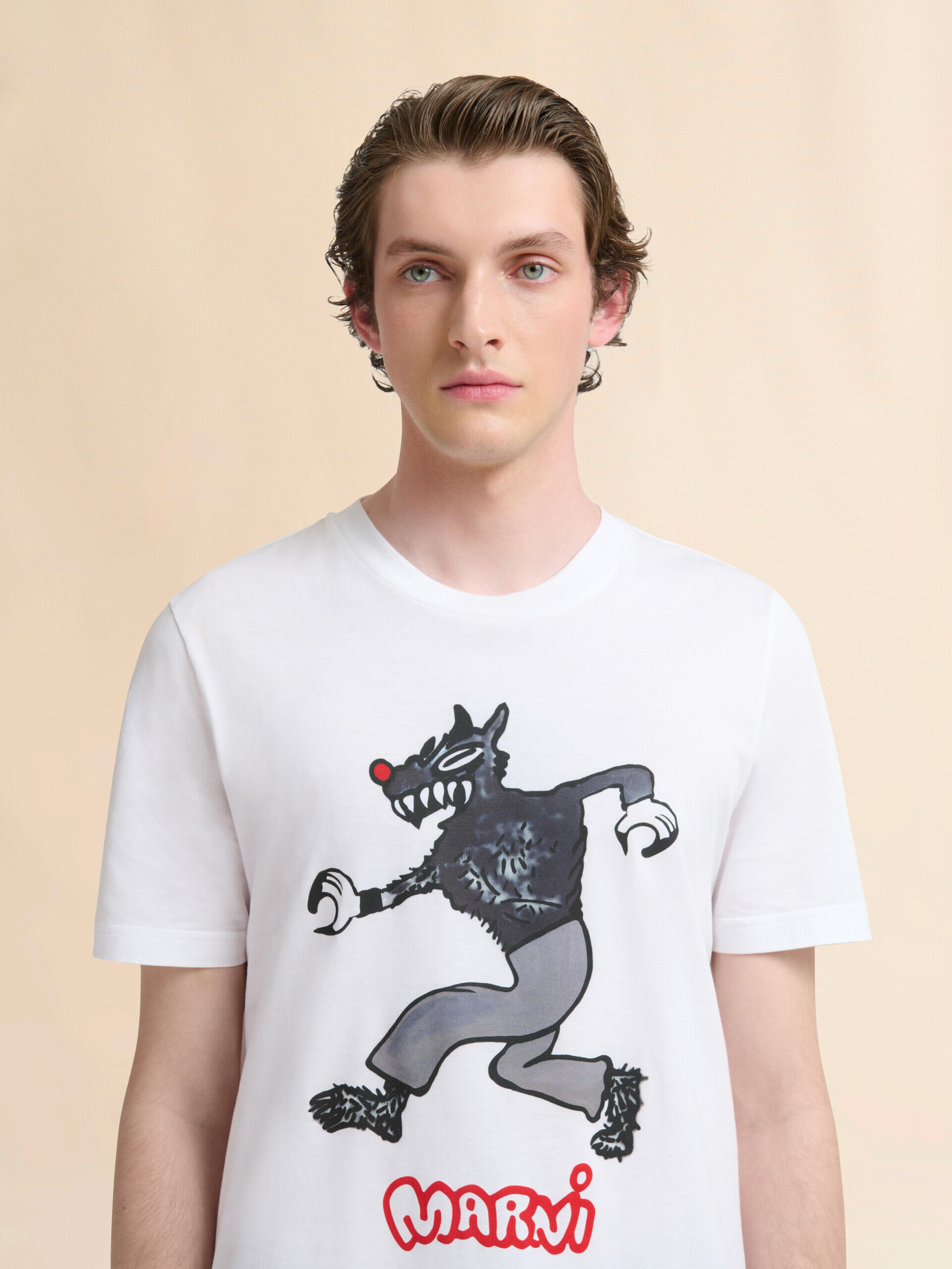 【9/12まで出品】Marni プリントシャツ ホワイト コットン製T-シャツ、オオカミプリント | Marni