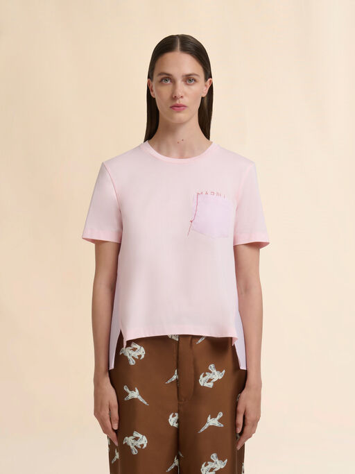 ピンク コットン製T-シャツ ハンドステッチのマルニロゴ入り - Tシャツ