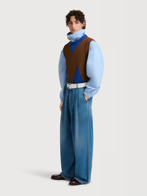 Blue denim trousers with double pleats - Pants