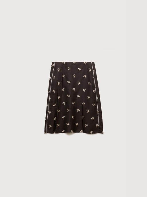 Brown silk twill midi skirt with floral print - Skirts