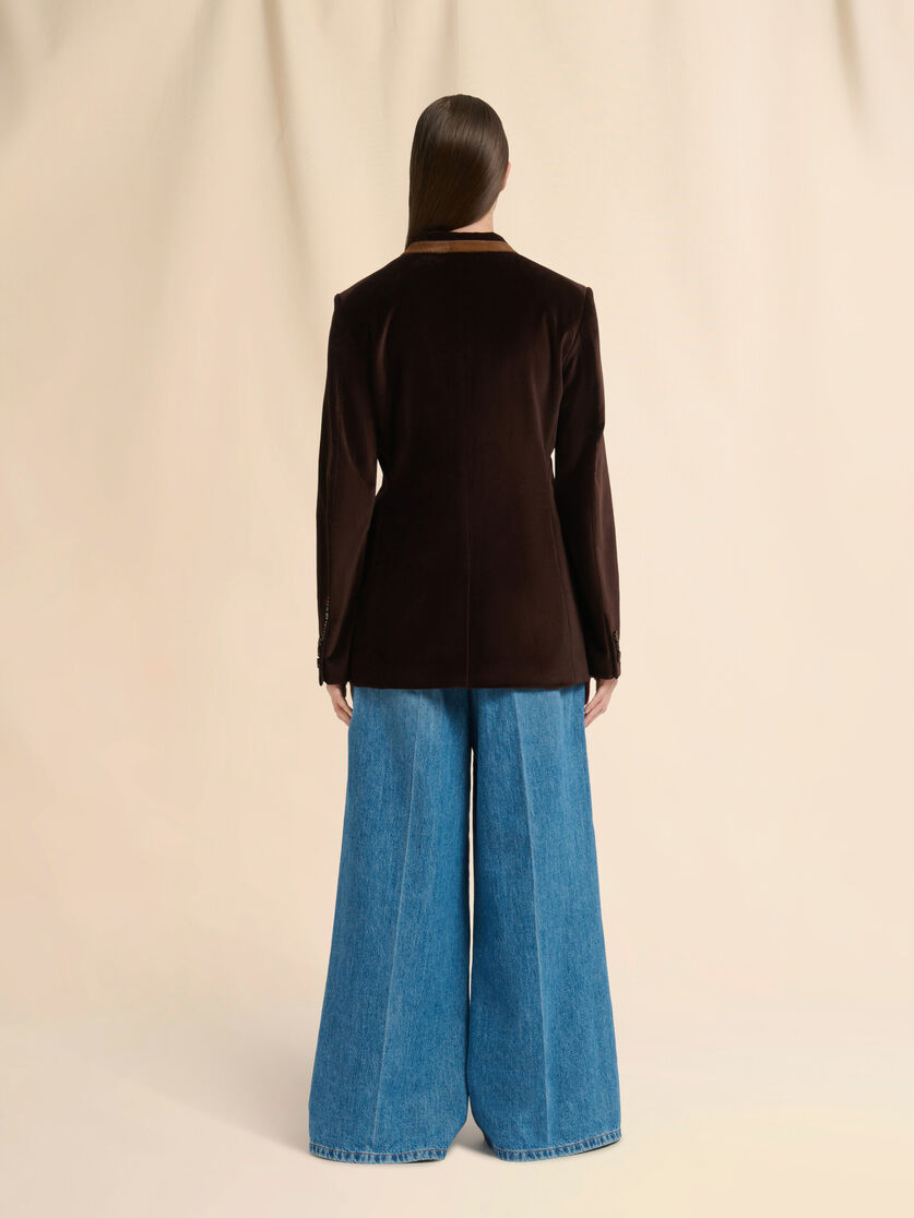 Brown velvet blazer with pony hair accents - Jackets - Image 3