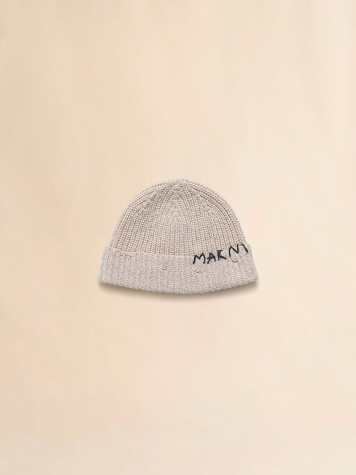 Beige wool beanie with Marni Mending embroidery - Hats