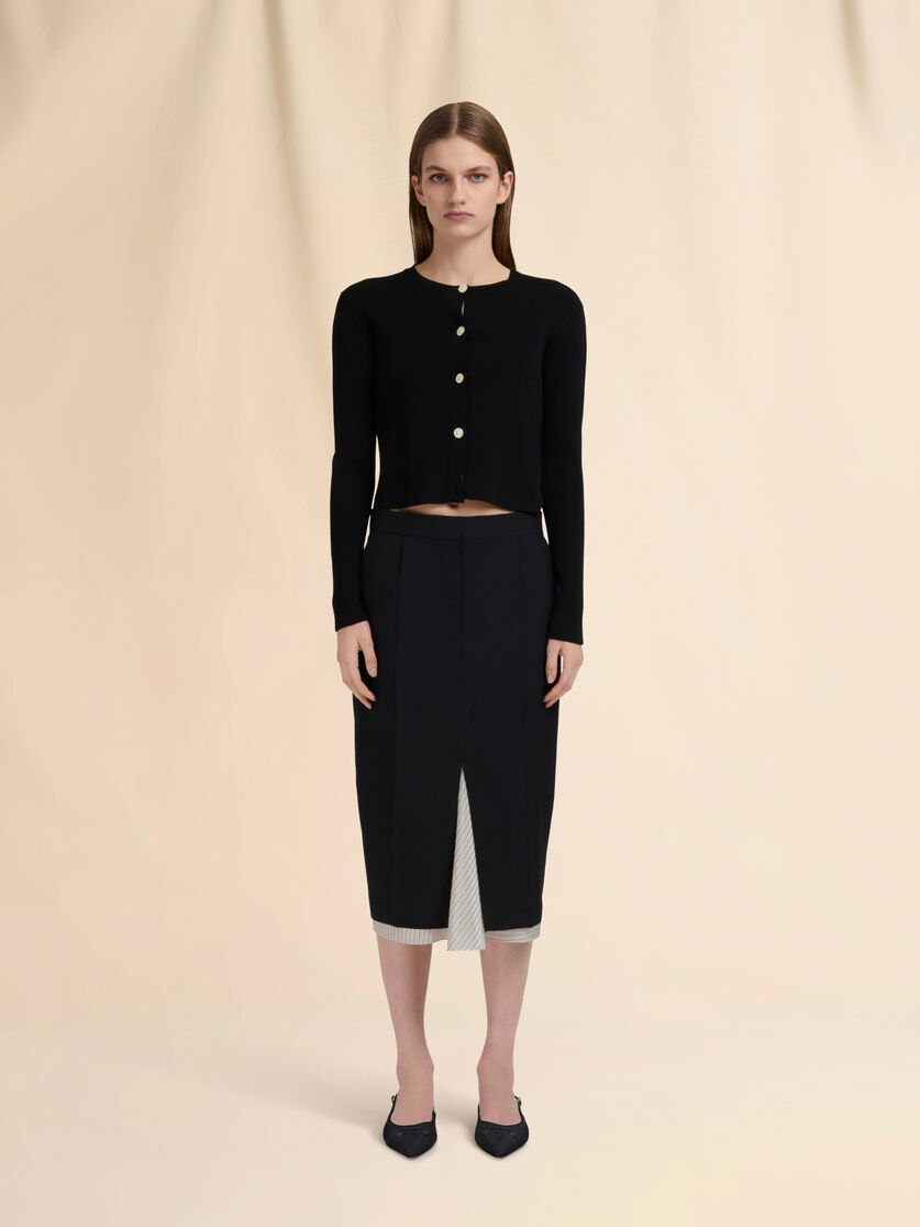 Black wool midi skirt with visible lining - Skirts - Image 2