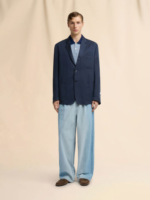 Deep blue satin single-breasted jacket - Jackets