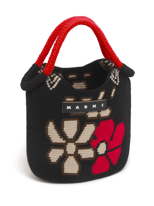 ブラック MARNI MARKET FLOWER BUCKET BAG - ショッピングバッグ