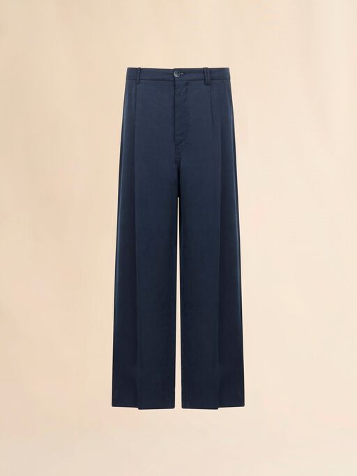 Deep blue satin wide-leg trousers - Pants