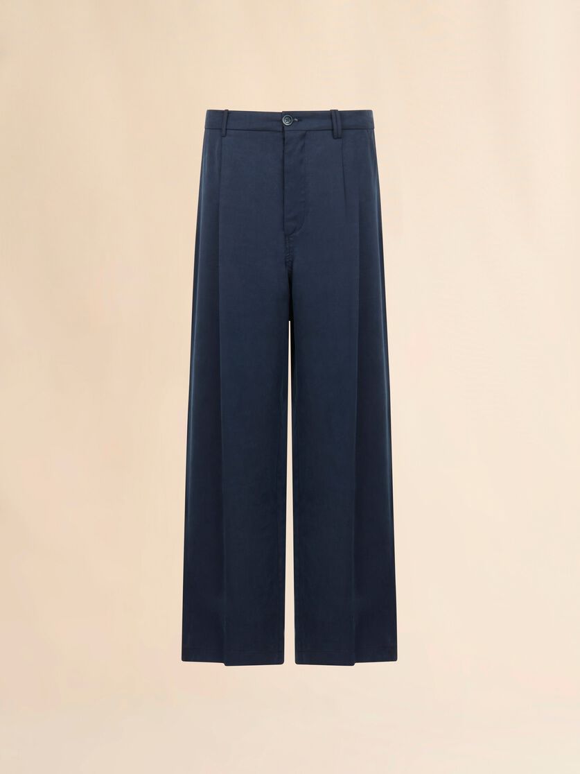 Deep blue satin wide-leg trousers, Image 1