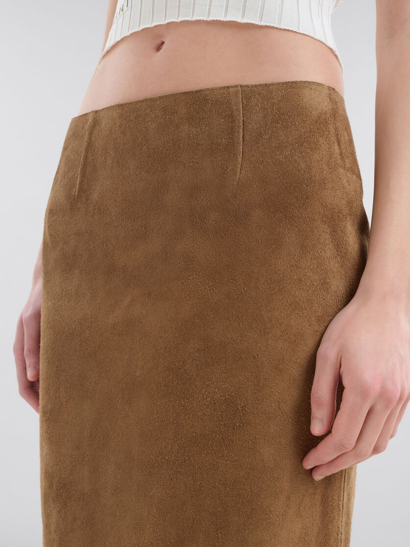 ブラウン スエードレザー製 ペンシルスカート - スカート - Image 4