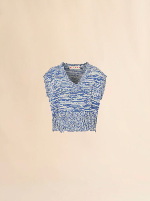Blue dishevelled mouliné cotton vest - Pullovers