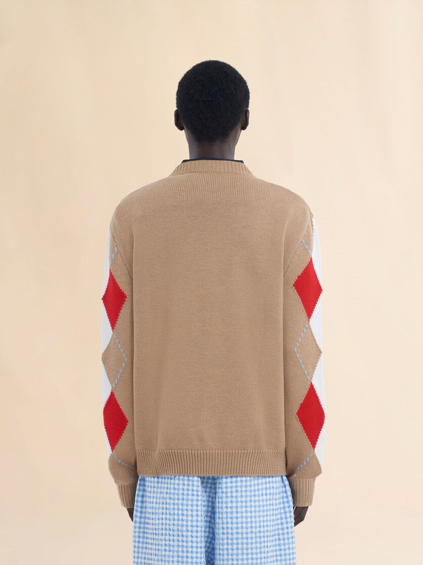 Beige crew neck wool jumper with Argyle motif - Pullovers - Image 3
