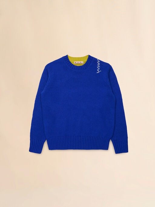Blue half-and-half wool-nylon sweater - Knitwear