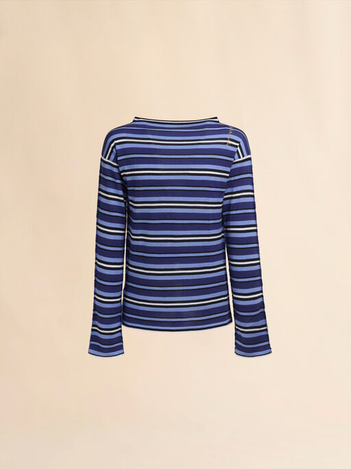 Blue striped boat neck jumper with contrasting back - Pullovers