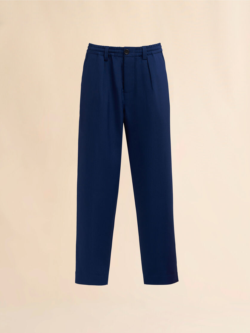 Blau-schwarze, kurz geschnittene Hose aus tropischer Wolle - Hosen - Image 1