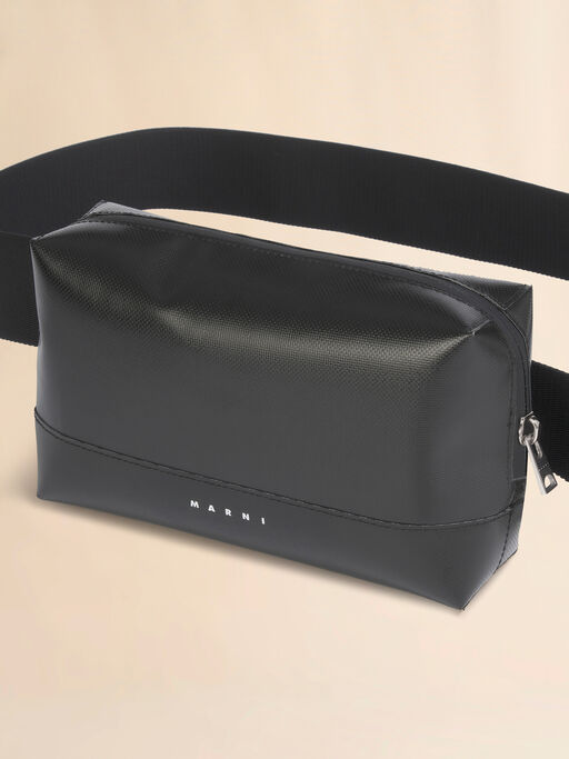 ブラック テープベルト付きバムバッグ - ウエストポーチ