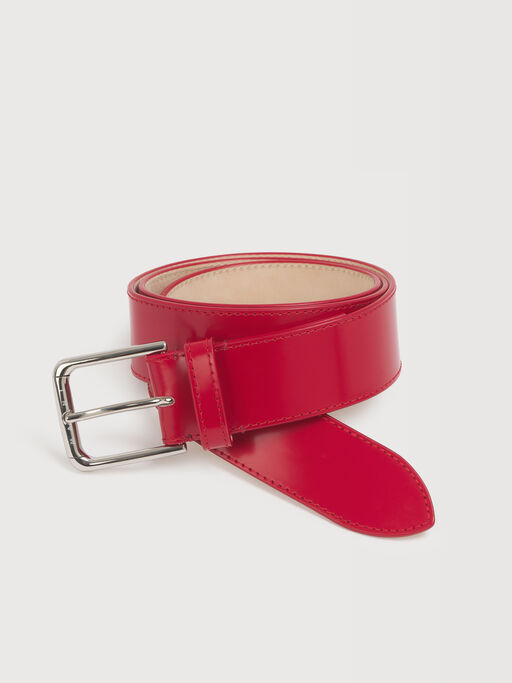 Red leather belt with square buckle - Belts