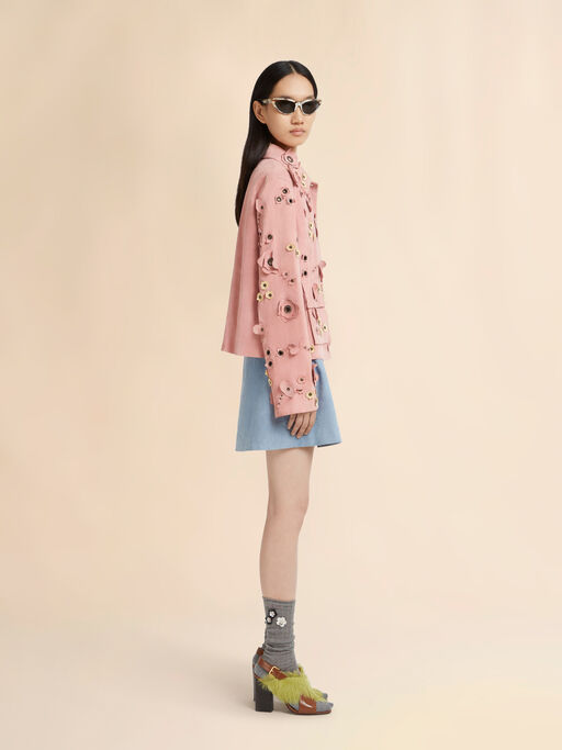 Pink suede jacket with flower appliqués - Jackets