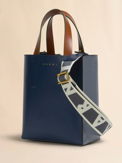 Blue grey and brown leather Museo mini bag - Shopping Bags