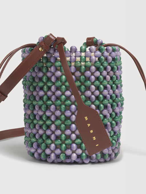 Fliederfarbene und gr&uuml;ne Beads Tasche - Schultertaschen