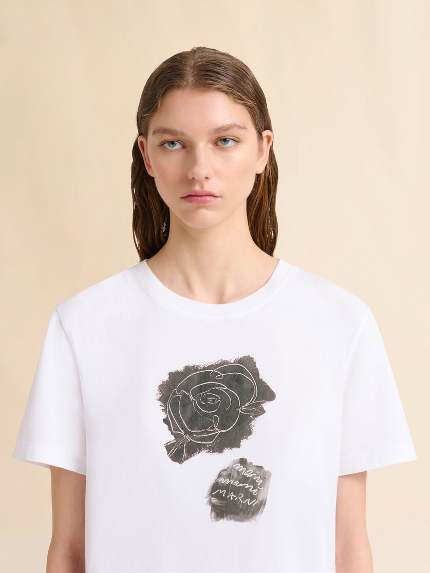 White cotton T-shirt with scraped rose print - T-shirts - Image 4