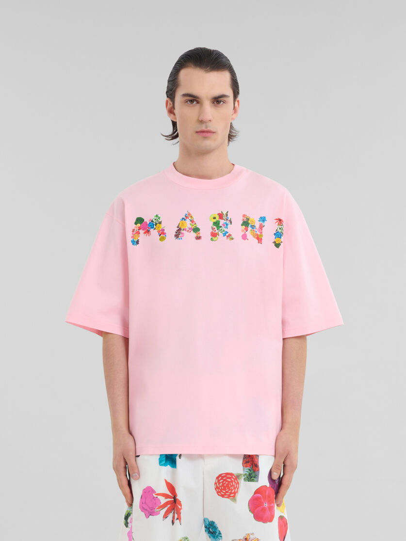 White cotton T-shirt with bouquet Marni logo - Shirts - Image 2