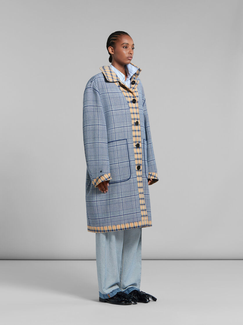 Blue and yellow checked wool reversible coat - Coat - Image 5