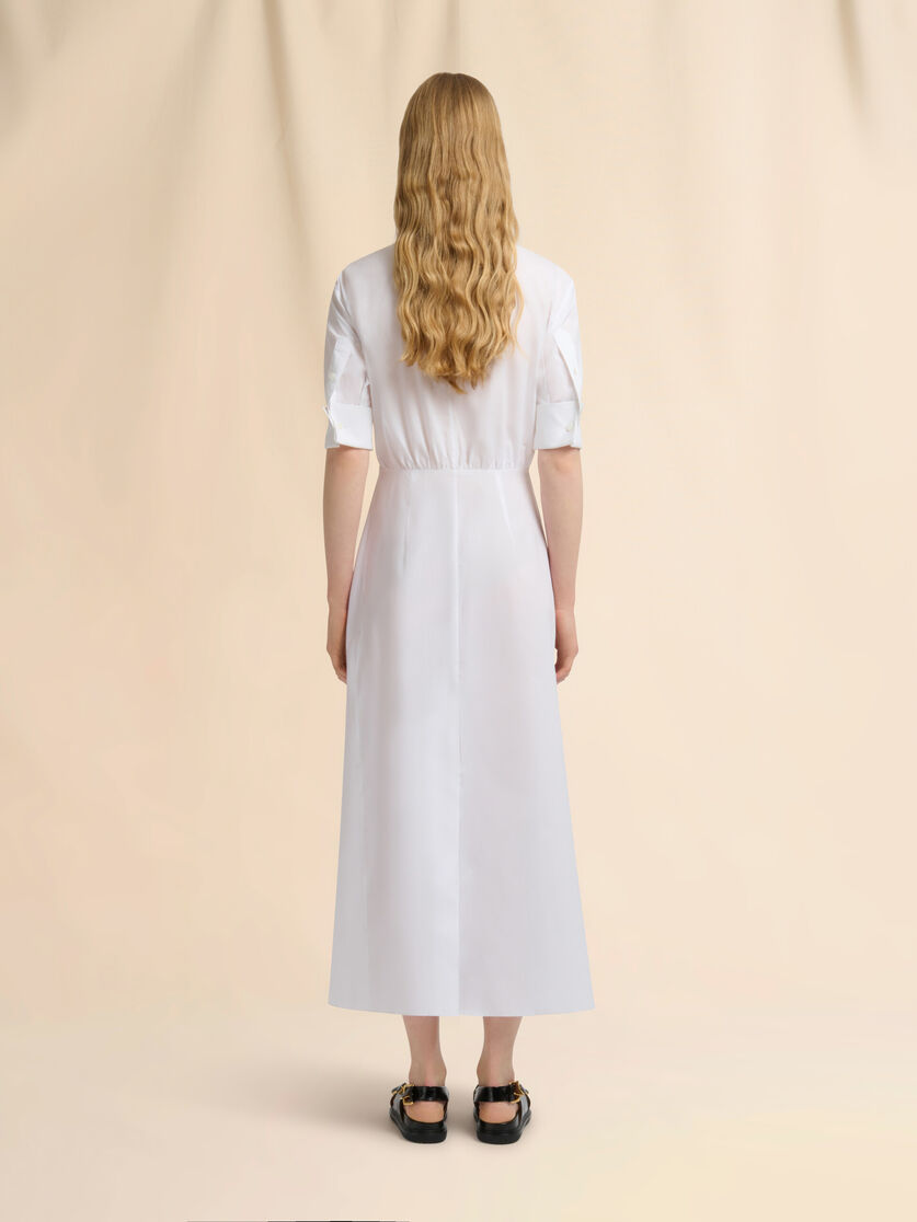 White poplin shirt dress with gathering, Image 3