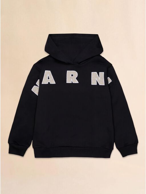 Felpa con cappuccio in cotone nero con patch Marni - Maglieria